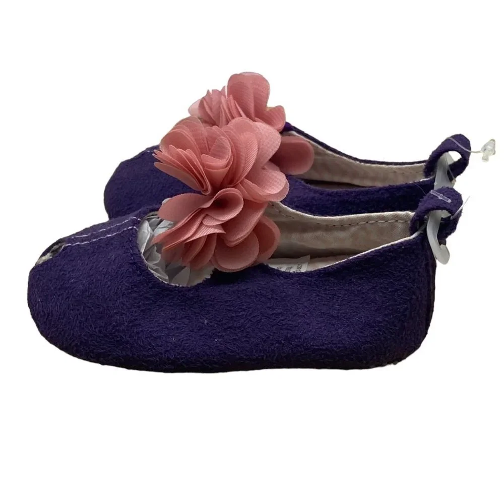 New‎ Absorba Toddler Girl Purple 3D Flower Grips Mary Jane Walking Shoes Sz 4